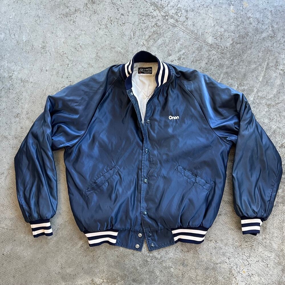 Vintage Butwin Onan Satin Varsity Bomber Jacket USA Navy Blue Men’s XL XXL - Picture 5 of 8